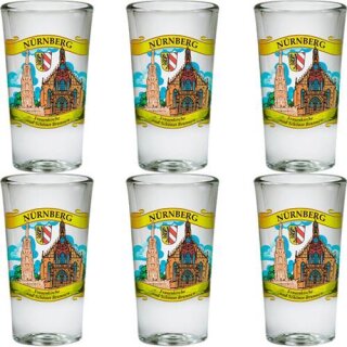 6 Set Schnaps Gläser Bunt Druck Frauenkirche Schöner Brunnen Nürnberg Germany