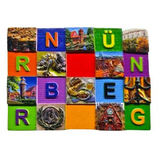 Nürnberg Magnet Mosaik Stil mit Sehenswürdigkeiten und Buchstaben Design