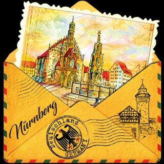 Nürnberg  Holz Magnet Postkarte Deutschland Schöner Brunnen Kirche Nuremberg