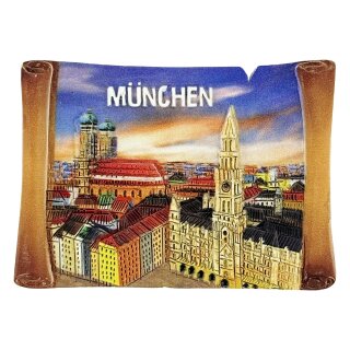 München Magnet Marienplatz Frauenkirche Neuem Rathaus im Pergament Design