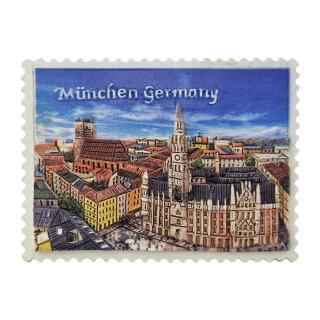 Kühlschrankmagnet Magnet Marienplatz Briefmarken Optik München