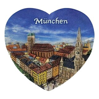 München Kühlschrankmagnet – Herzmotiv mit Altstadt Panorama 3D Magnet