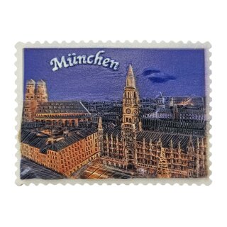 Kühlschrankmagnet Magnet Marienplatz by Night Briefmarken Optik München