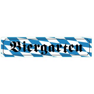 Metallschild klein Biergarten mir blauen Rauten (26x6.5cm)