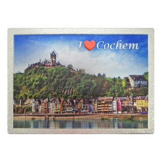 Folien Glitzer Magnet mit Schriftzug am Rand Silber Groß - I Love Cochem Germany Silber