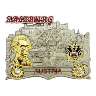 Premium Metall Magnet Massiv - Salzburg Mozarzt Silber Gold Effekt