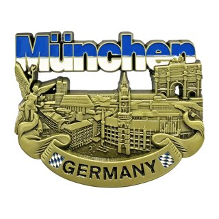 München Kühlschrankmagnet Metall 3D Skyline Bayern Souvenir - Gold