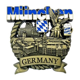 München Metallmagnet Friedensengel Bayern Wappen - Gold