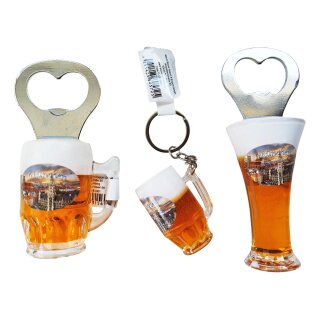 3 er Set Bierkrug Bieröffner Öffner Flaschenöffner Weizen Schlüsselanhänger Krug -  München Marienplatz #1