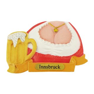 Kühlschrank Magnet Polyresin Bierkrug Bier Dirndl Busen Österreich Innsbruck B7 #1