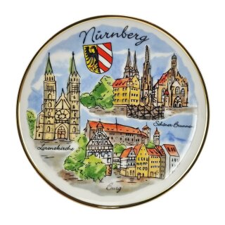 ca. 24cm Teller Nürnberg Burg 3 Handgemalt Goldrand #1