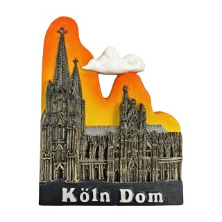 Kölner Dom Magnet Darstellung mit Himmelmotiv Orange
