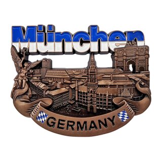 München Kühlschrankmagnet Metall 3D Skyline Bayern Souvenir - Bronze