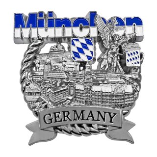 München Metallmagnet Friedensengel Bayern Wappen - Silber Glänzend