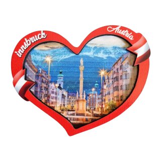 MDF Holz Magnet Fotomagnet Souvenir Herz Innsbruck