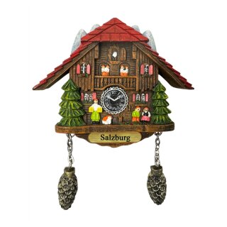 Kühlschrankmagnet Kuckucksuhr Magnet Haus Zapfen Berge Souvenir Handbemalt - Salzburg