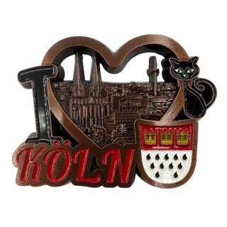 Metallmagnet Köln Herz Katze Bronze