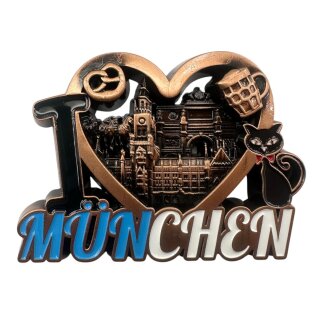 Metallmagnet München Herz Katze Breze Bier bronze