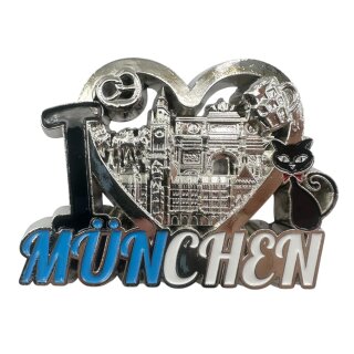 Metallmagnet München Herz Katze Breze Bier silber glänzend