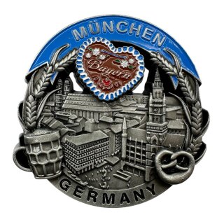 München Metallmagnet Bierkrug Brezel Herz Bayern - Silber
