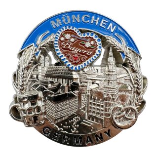 München Metallmagnet Bierkrug Brezel Herz Bayern - Silber Glänzend
