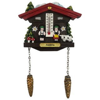 Kühlschrankmagnet Alpen Kuckucksuhr Magnet  Wetterhaus Thermometer Deko - Austria