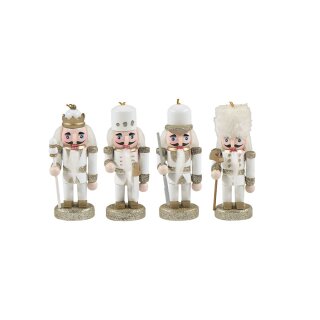 Nussknacker Christbaumschmuck 4er Set weiß in Box 10cm mit Aufhänger