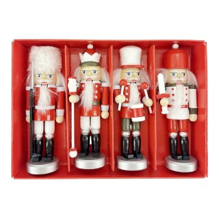 Nussknacker Christbaumschmuck 4er Set rot weiß in Box 13cm mit Aufhänger