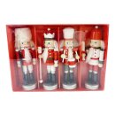 Nussknacker Christbaumschmuck 4er Set rot weiß in Box 13cm mit Aufhänger