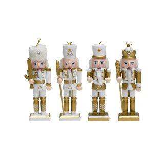 Nussknacker Christbaumschmuck 4er Set weiß in Box 13cm mit Aufhänger