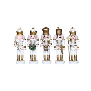Nussknacker Christbaumschmuck 5er Set weiß in Box 13cm mit Aufhänger