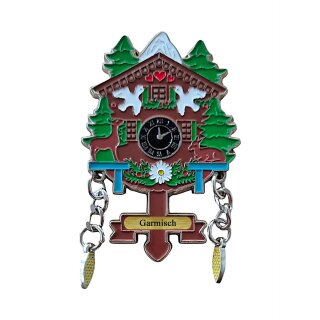 Kühlschrankmagnet Alpen Kuckucksuhr Magnet  Reisemagnet Mitbringsel Metall - Garmisch