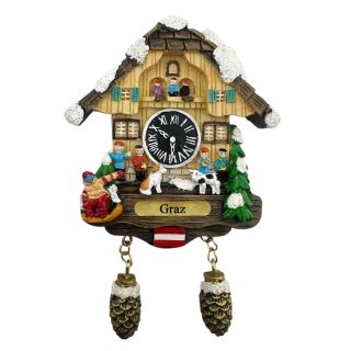Kuckucksuhr Magnet Souvenir Skiurlaub Ski Kühlschrankmagnet Graz