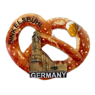 Souvenir Kühlschrankmagnet – Brezel mit Altstadt Motiv – Dinkelsbühl