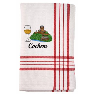 Geschirrtuch Tuch Handtuch ca. 65 x 40cm Deutschland Cochem Reichsburg Weinglas Rot