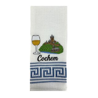 Geschirrtuch Tuch Handtuch ca. 60 x 40cm Deutschland Cochem Reichsburg Weinglas Blau