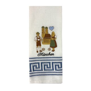 Geschirrtuch Tuch Handtuch ca. 60 x 40cm München Frauenkirche mit Trachtenpaar Blau