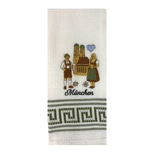 Geschirrtuch Tuch Handtuch ca. 60 x 40cm München Frauenkirche mit Trachtenpaar Grün