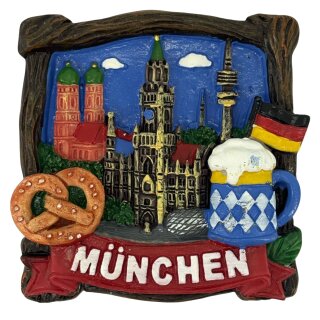 Magnet Polyresin Kühlschrankmagnet Souvenir Mitbringsel Bayern Holzoptik - München