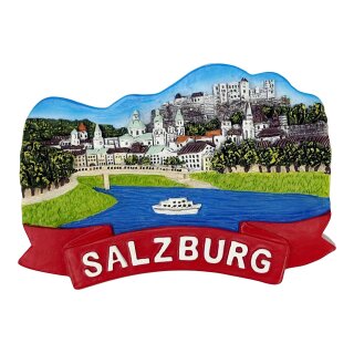 Kühlschrankmagnet – Altstadt mit Festung Hohensalzburg & Fluss Motiv - Salzburg