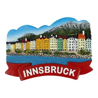 Kühlschrankmagnet – Stadtansicht mit bunten Häusern & Alpen Motiv - Innsbruck M1