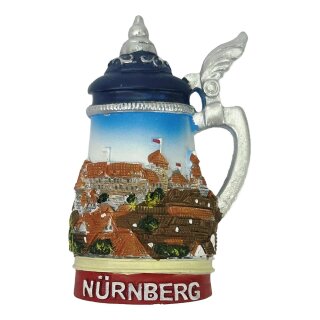 Souvenir Kühlschrankmagnet im Bierkrug Design – Nürnberger Altstadt Panorama mit Kaiserburg, detailreicher 3D Magnet – Reiseandenken & Geschenkidee - Nürnberg
