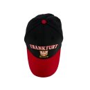 Basecap Frankfurt mit Stickerei Frankfurt Wappen und Frankfurt Schrift, Schwarz mit rotem Schirmrand