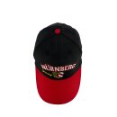 Basecap Köln mit Stickerei Köln-Wappen und Nürnberg Schrift, Schwarz mit rotem Schirmrand