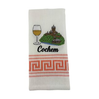 Geschirrtuch Tuch Handtuch ca. 60 x 40cm Deutschland Cochem Reichsburg Weinglas Orange