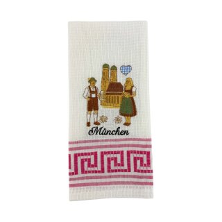 Geschirrtuch Tuch Handtuch ca. 60 x 40cm München Frauenkirche mit Trachtenpaar Pflaume
