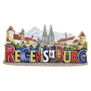 Holzmagnet Holz Herz Magnet Schriftzug City View - Regensburg